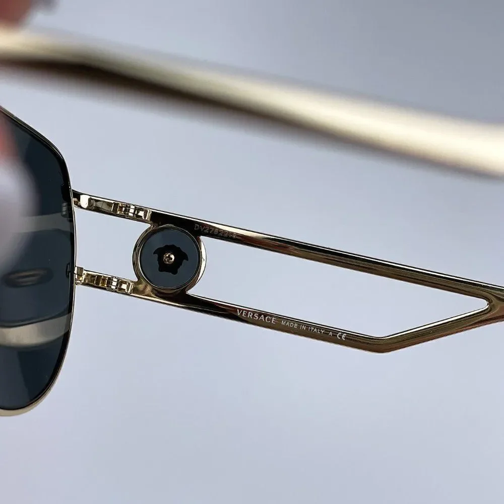 NEW Versace VE2225 MEDUSA PILOT 100287 Gold Gray Aviator Metal Unisex Sunglasses
